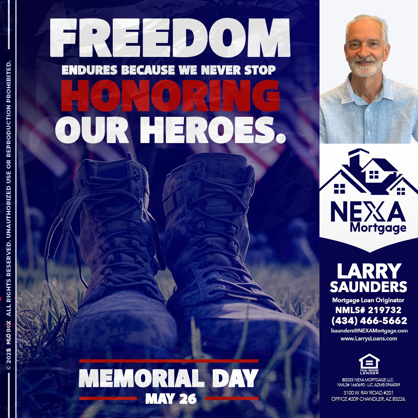 Memorial Day - Larry Saunders -Mortgage Loan Originator