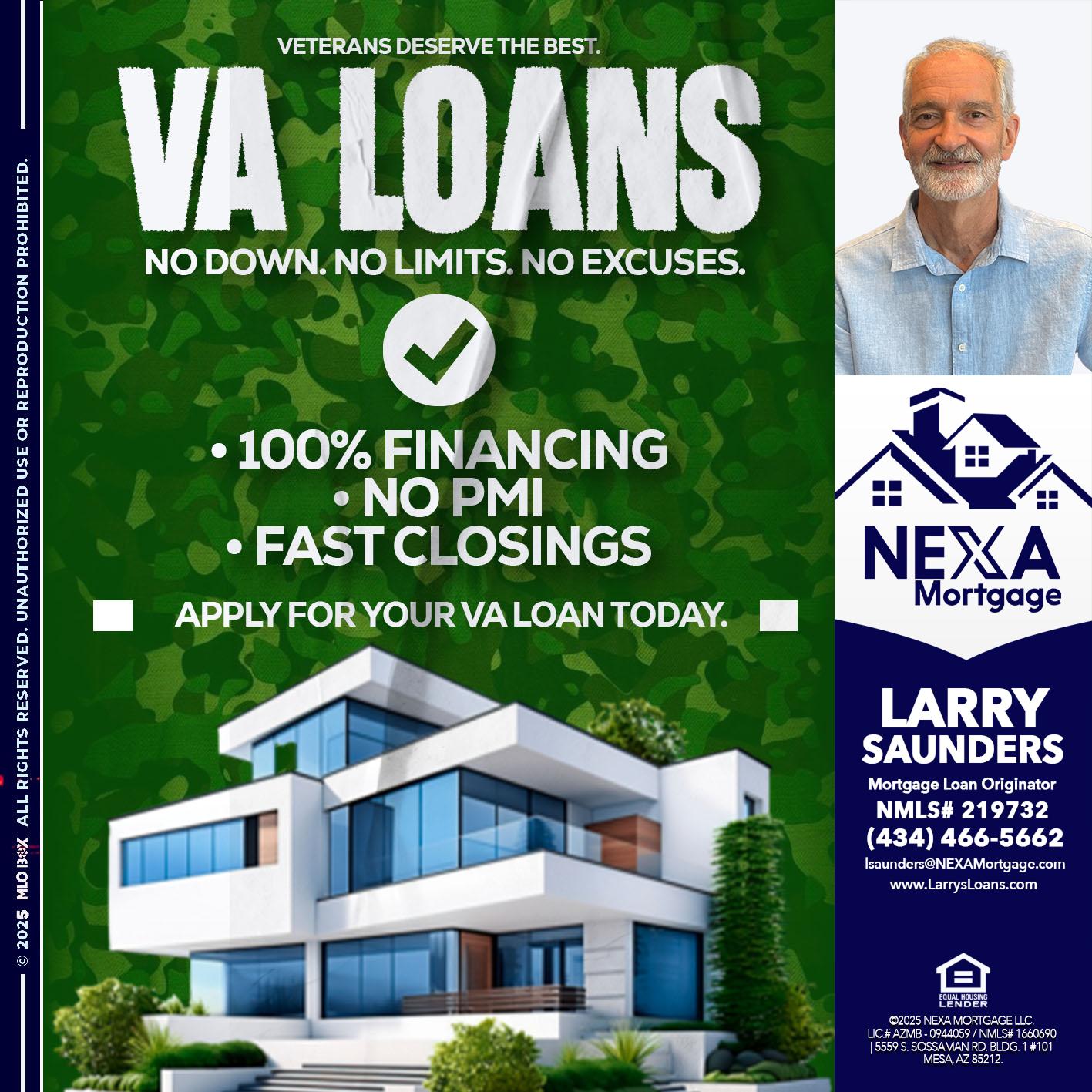 VA LOANS - Larry Saunders -Mortgage Loan Originator