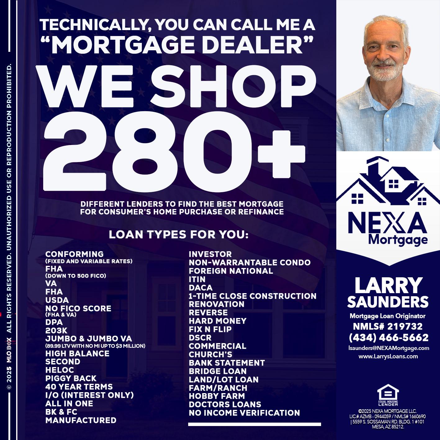 WE SHOP 280 + - Larry Saunders -Mortgage Loan Originator