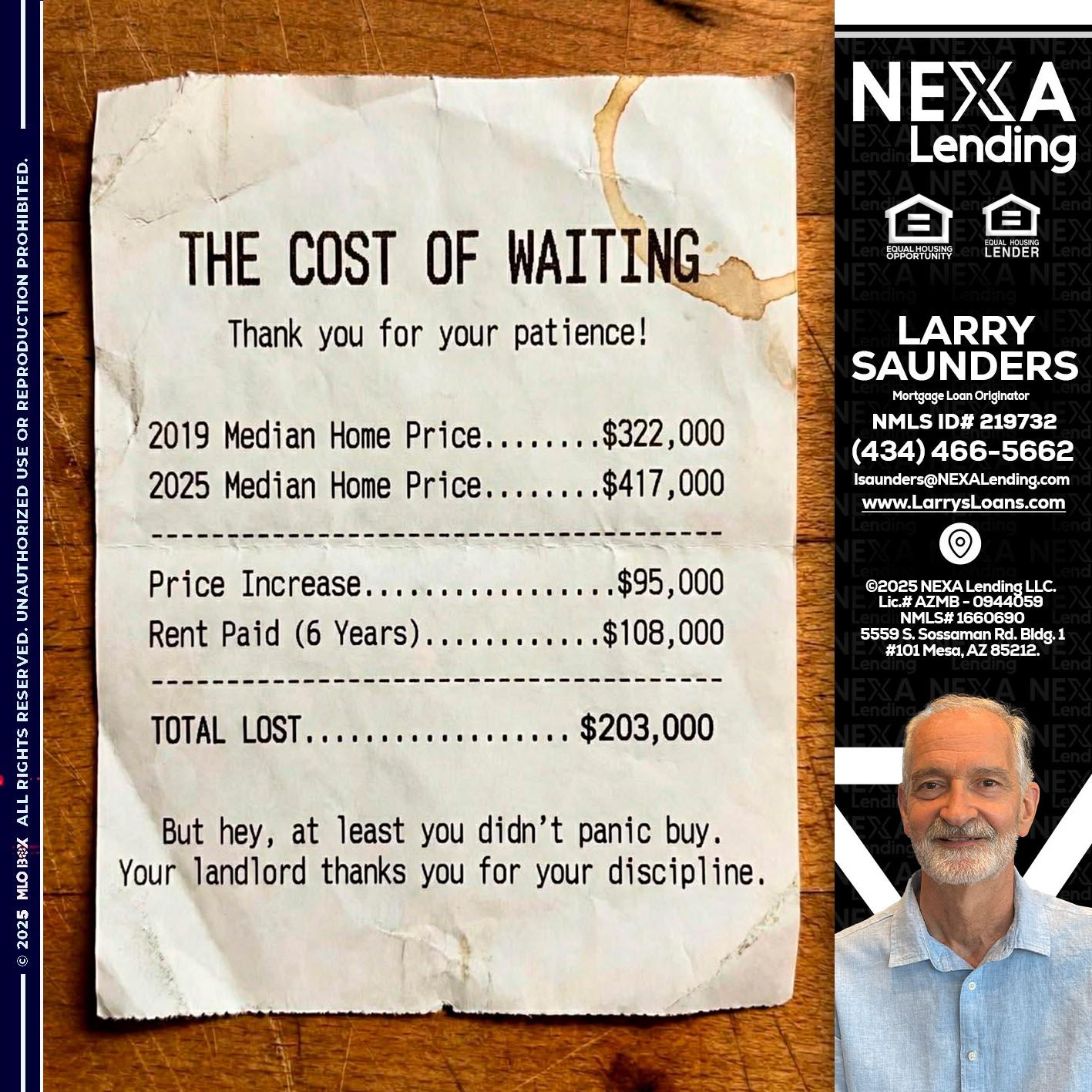 THE COST OF WAITING - Larry Saunders -Mortgage Loan Originator